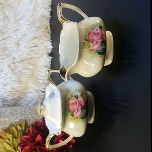 Gold trimmed Rose Creamer and Sugar